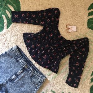 Off the Shoulder Navy Crop Top